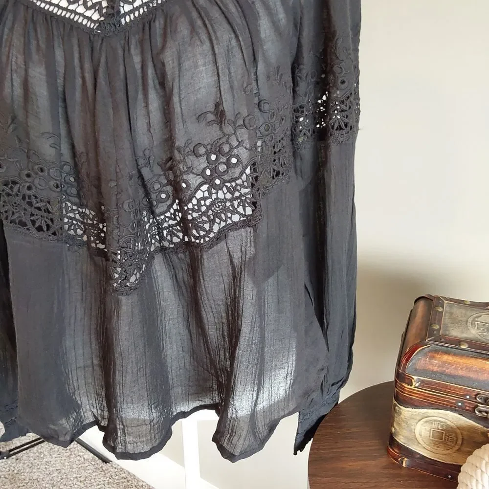Free People Abigail Victorian Top-Black Sz XS